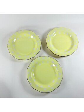 Paula Deen 3 Dot Crazy Dinner Plates Yellow w/White Polka Dot Scalloped 11.5"